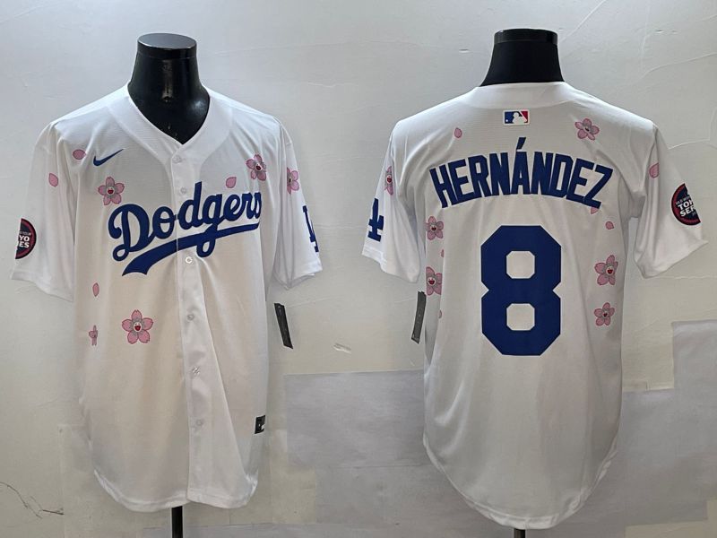 Men Los Angeles Dodgers #8 Hernandez White Sakura Edition 2025 Nike MLB Jersey style 1->los angeles dodgers->MLB Jersey